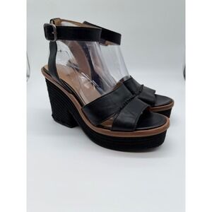 UGG Black Leather Rope Wrapped Platform Wedge Sandals Womens 9.5